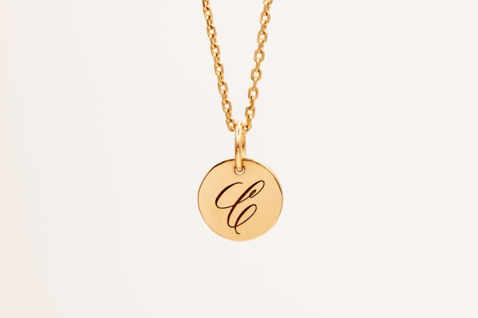 Calligraphy Initial Charm Small 14k gold