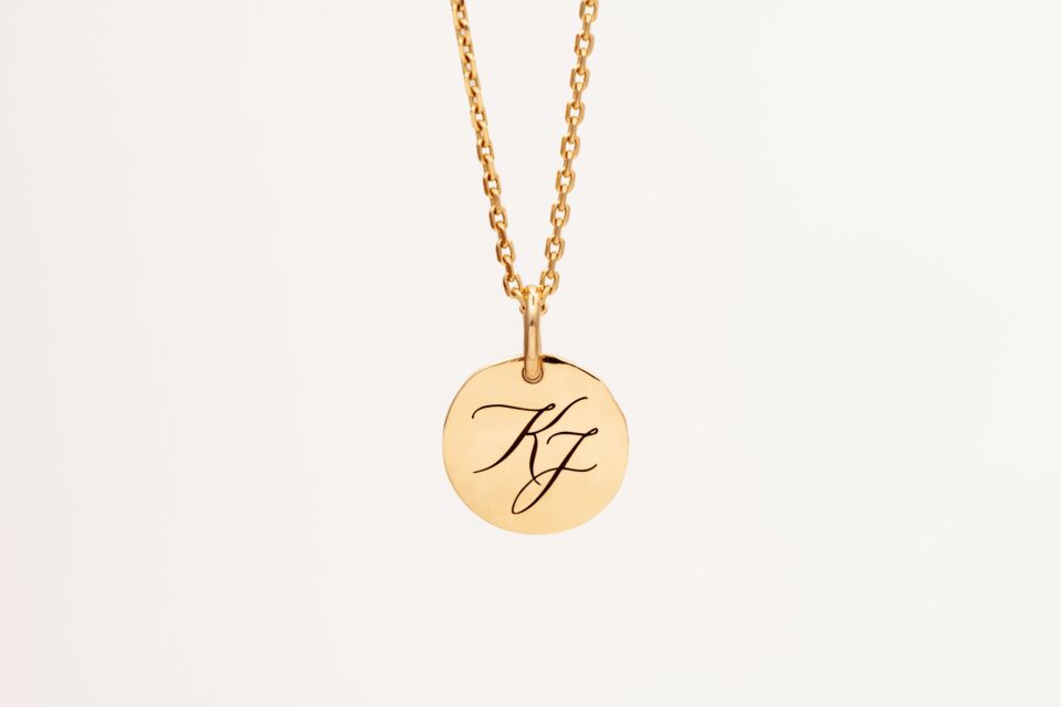 Calligraphy Initial Charm Medium 14k gold