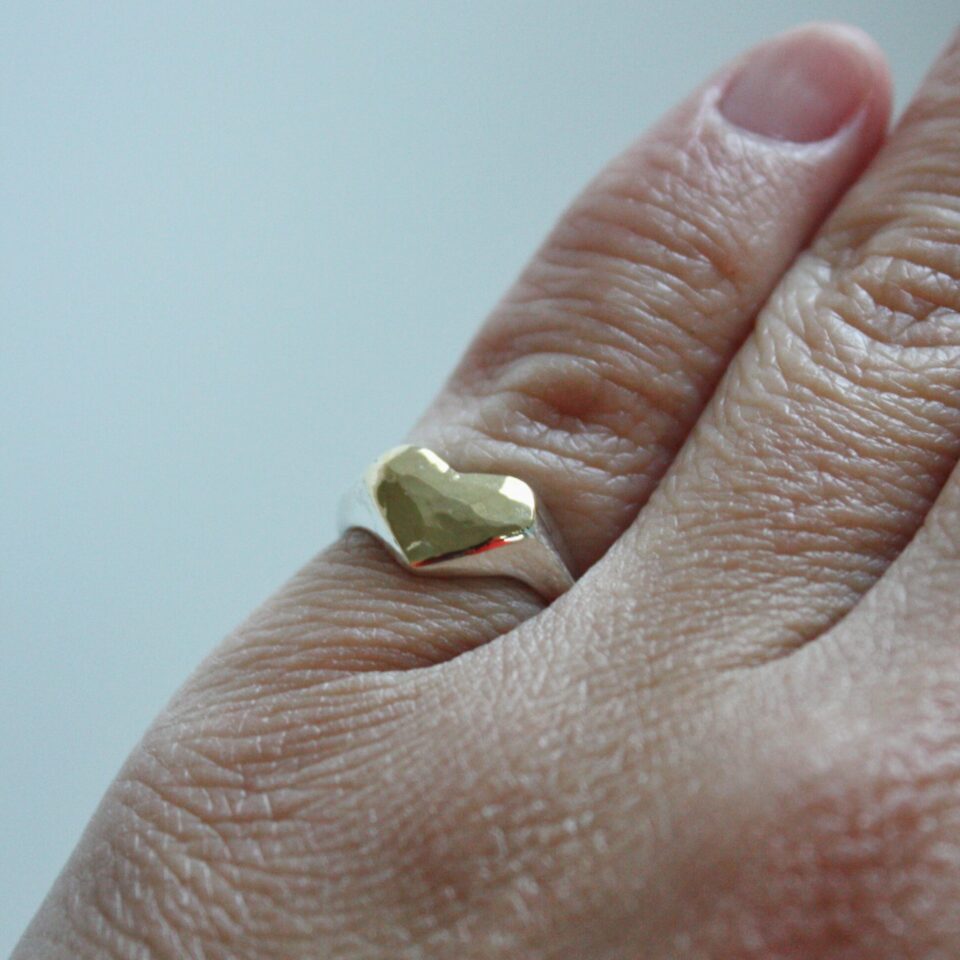 Heart Signet Ring silver & gold