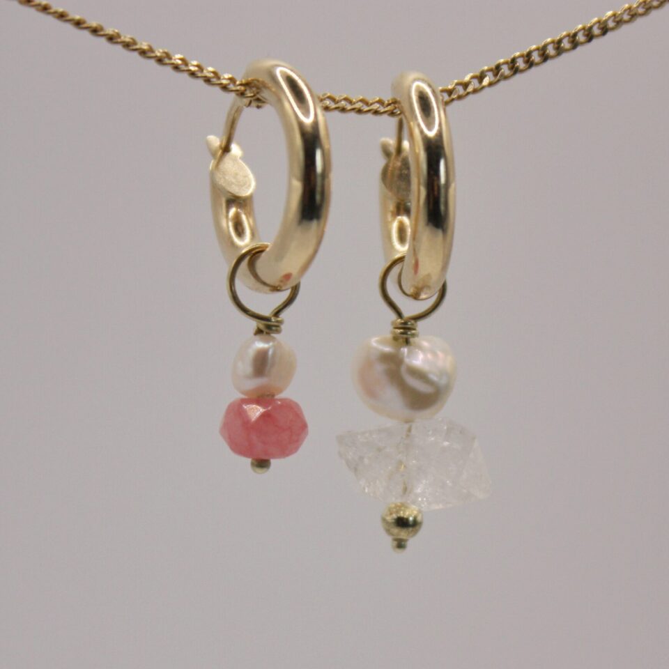 Gold hoops with gemstone charms